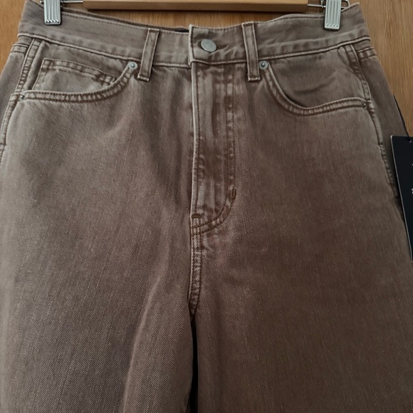 Veronica Beard Taylor High Rise Wide-Leg Jeans in Tan Sierra - Picture 8 of 9